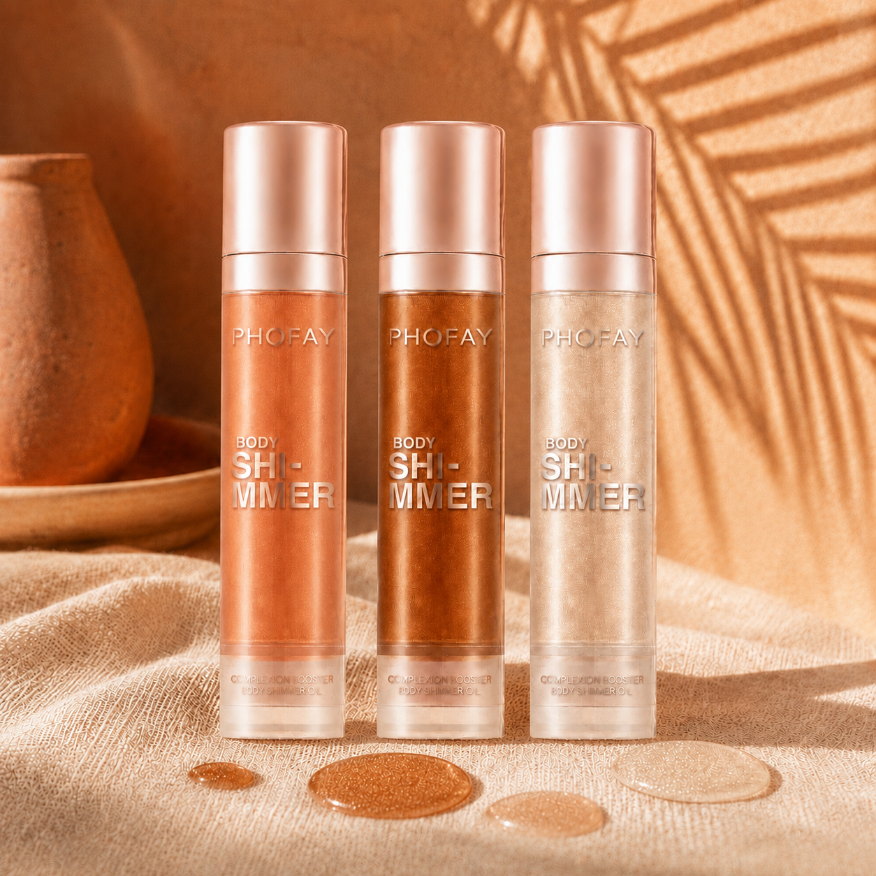 Sundipt Glow Oil — all three shades (Rose Gold, Bronze Glow, Champagne)